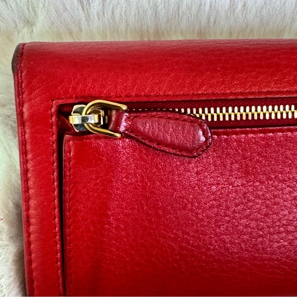 Prada Long Wallet Red Leather Gold Hardware - Picture 10 of 13